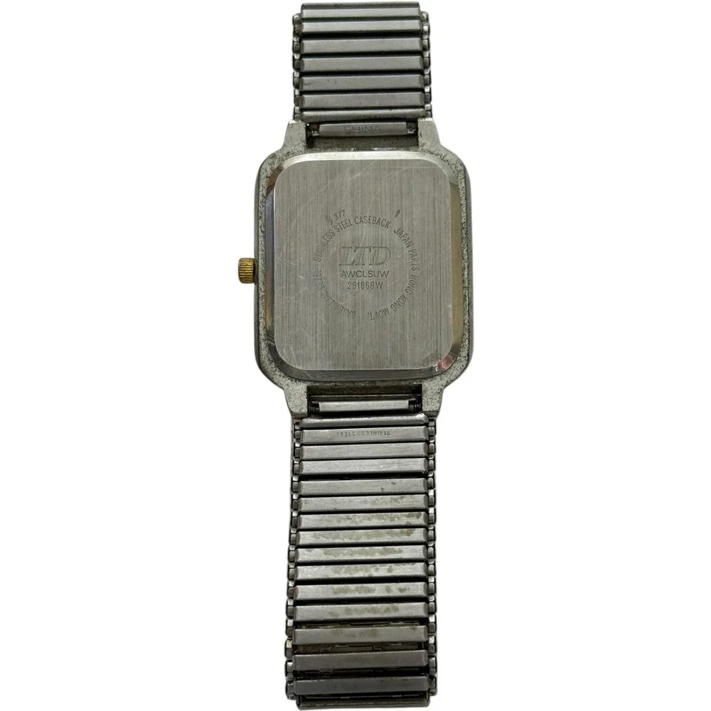 LTD Quartz Womens Watch Gold Silver Tone Stretch Band Second Hand Rectangle Face